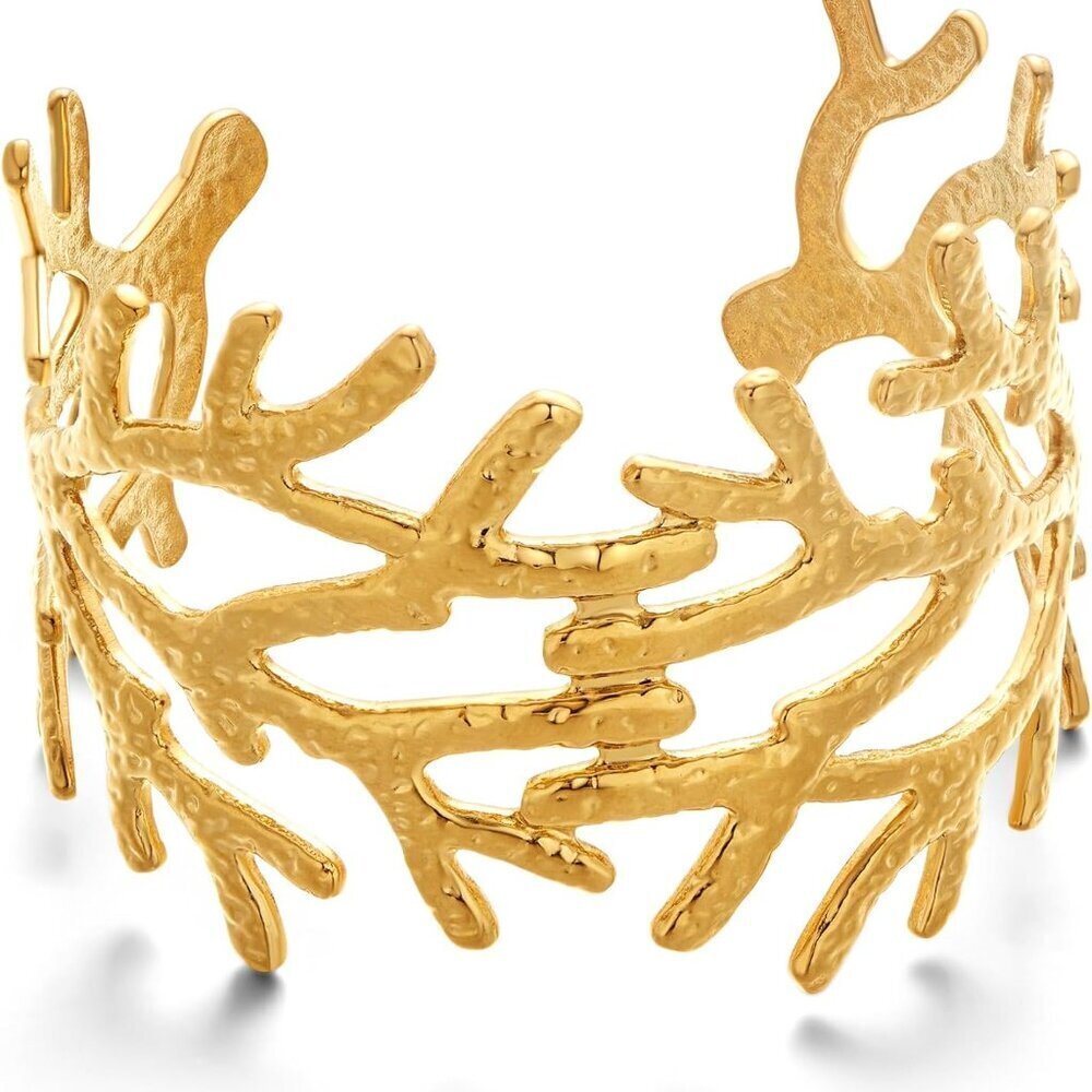 Gold Coral Cuff Bracelet for Women Ocean Inspired Statement Boho Jewelry
